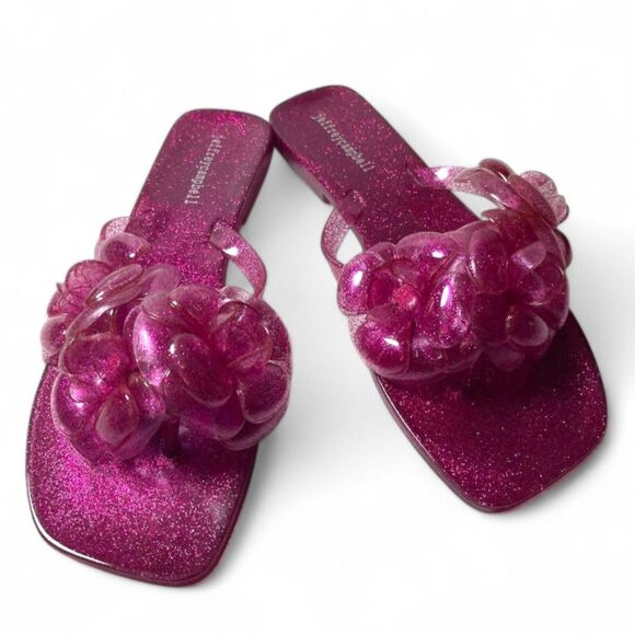JEFFREY CAMPBELL Fleuris Pink Glitter Jelly Flip Flop, NEW! Size 10/41 - Picture 1 of 9